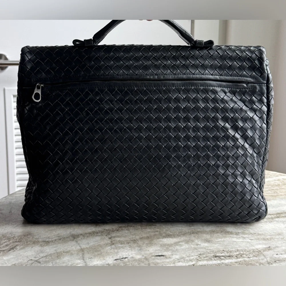 Bottega Veneta Briefcase Intrecciato Envelope Black Woven leather business bag